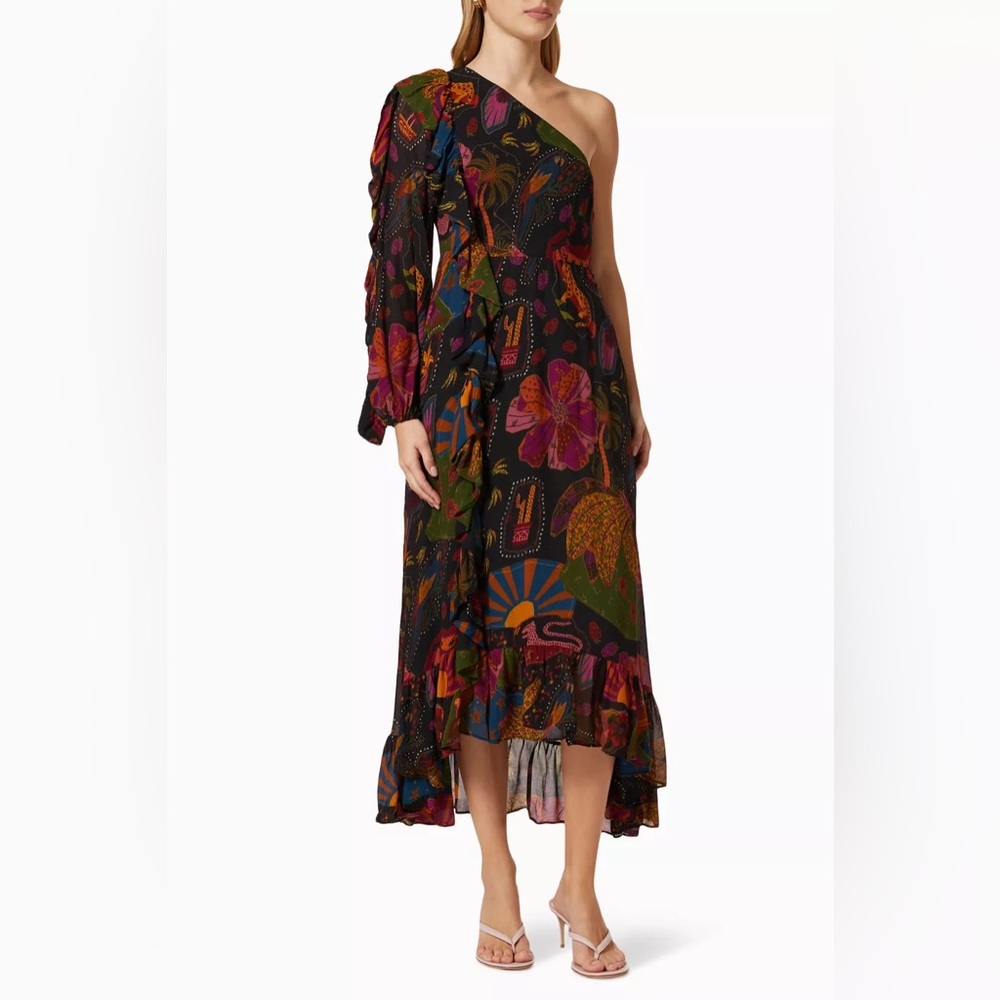 NWOT Farm Rio Crazy Mix One Shoulder Midi Dress S